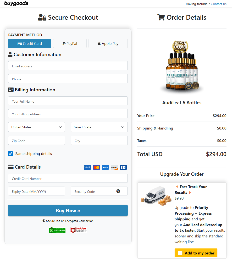  AudiLeaf order page
